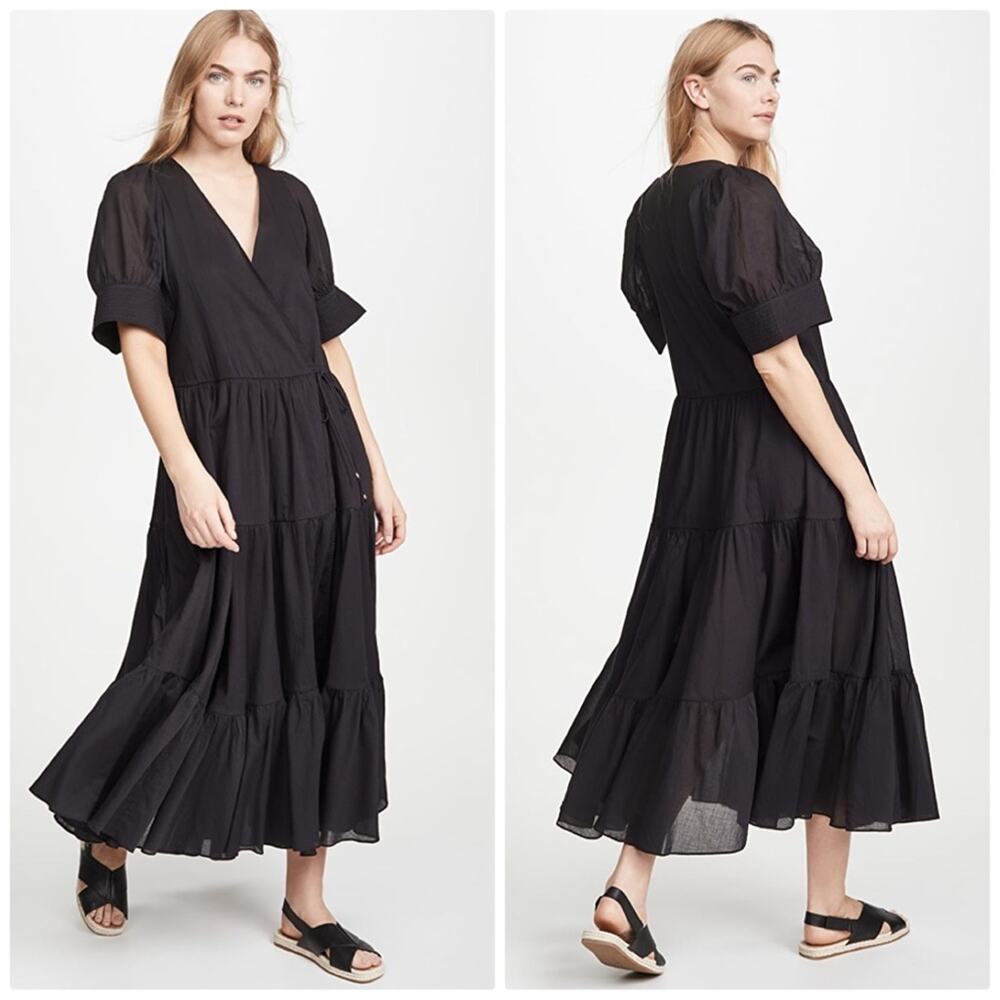 Rhode Women's Gina Wrap Dress in Black Tiered Ruffle Skirt Size Medium NEW
